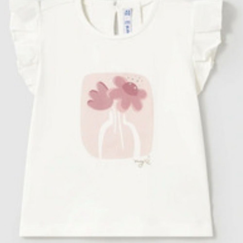 Mayoral White Tee with Pink Floral Print 9m